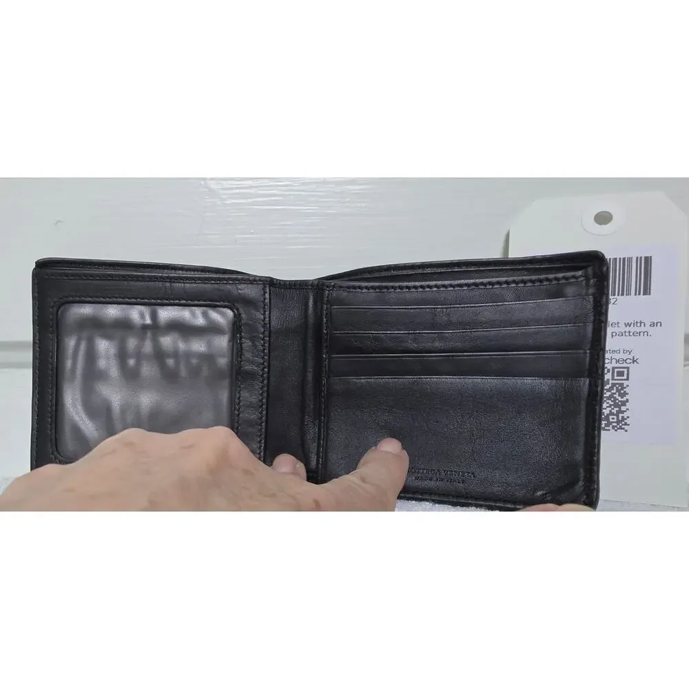 Bottega Veneta Men's Black Woven Bifold Wallet w/Card Slots Made Italy w/COA